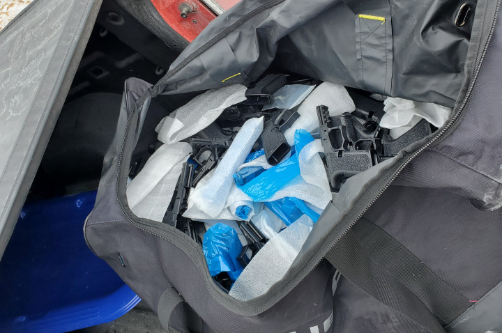 One of five hockey bags found in the suspect's vehicle containing illegal firearms. 